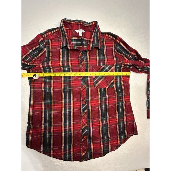 Time & Tru Womens Plaid Flannel Shirt Large Red Green Gold Button Up Long Sleeve - Picture 3 of 9